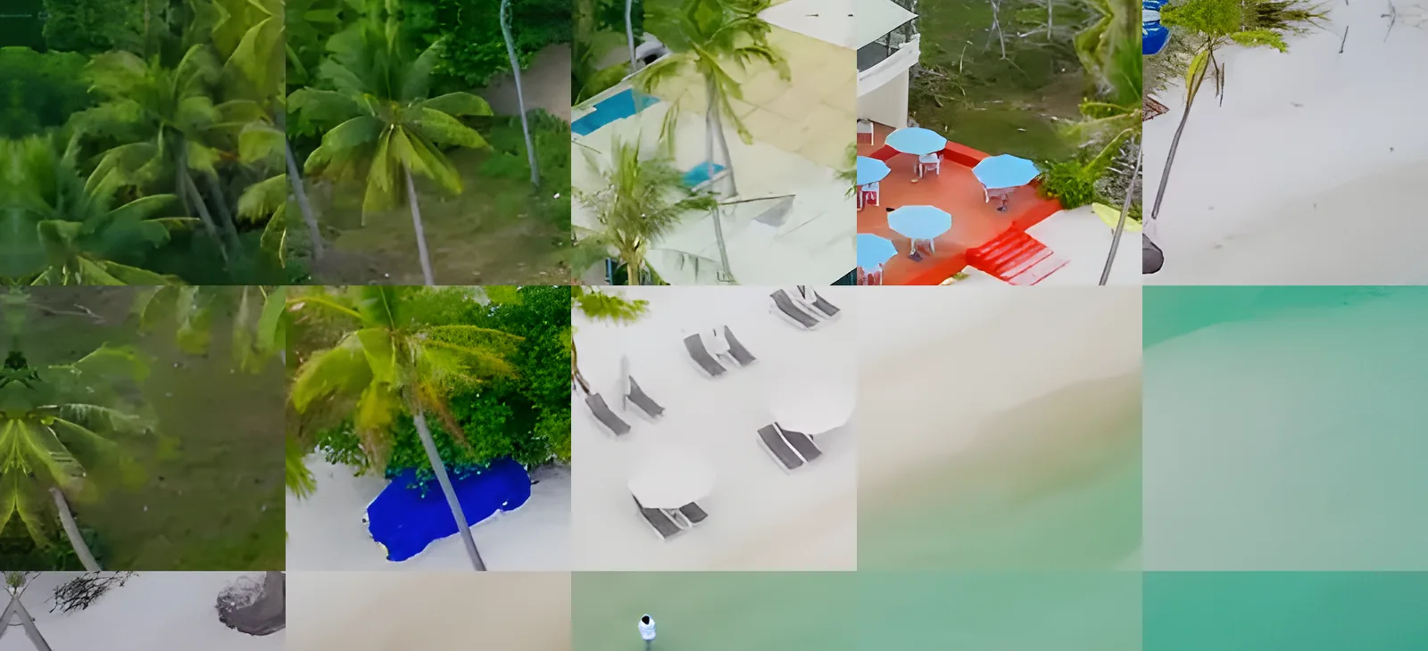The beach strip and a resort from above