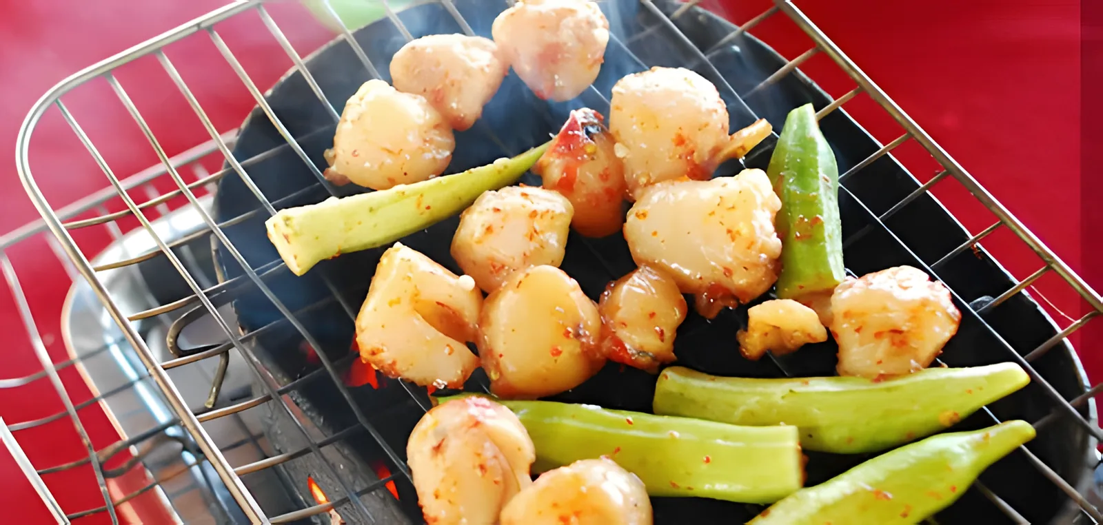 Grilled scallops with vegetables